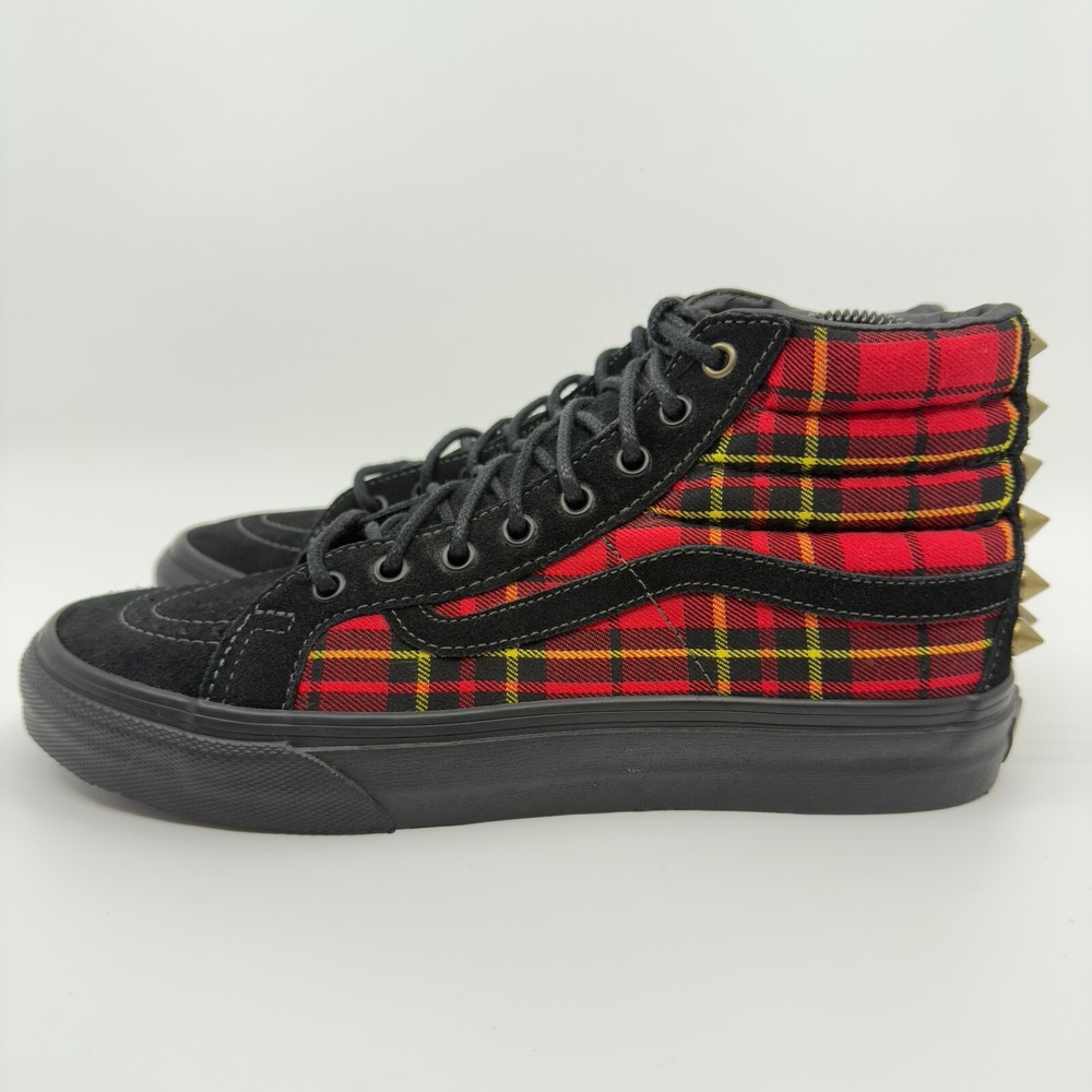 Vans Red and Black Plaid High-Top Sneakers - Picture 4 of 16